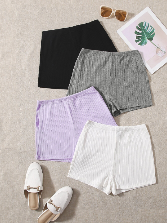 EZwear 4pcs Rib-knit Shorts