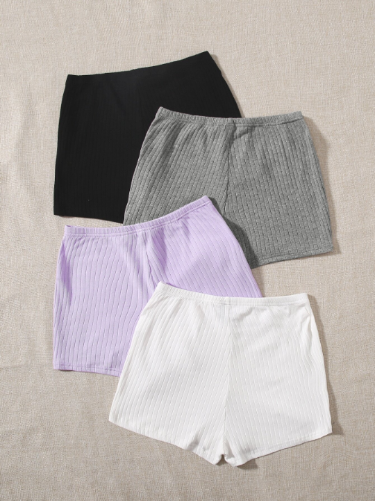 EZwear 4pcs Rib-knit Shorts