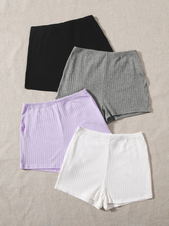 EZwear 4pcs Rib-knit Shorts