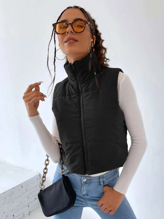 Solid Zip Up Puffer Vest