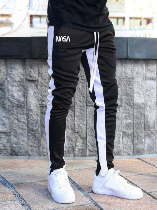 Manfinity Homme Men Letter Graphic Contrast Side Seam Drawstring Waist Sweatpants