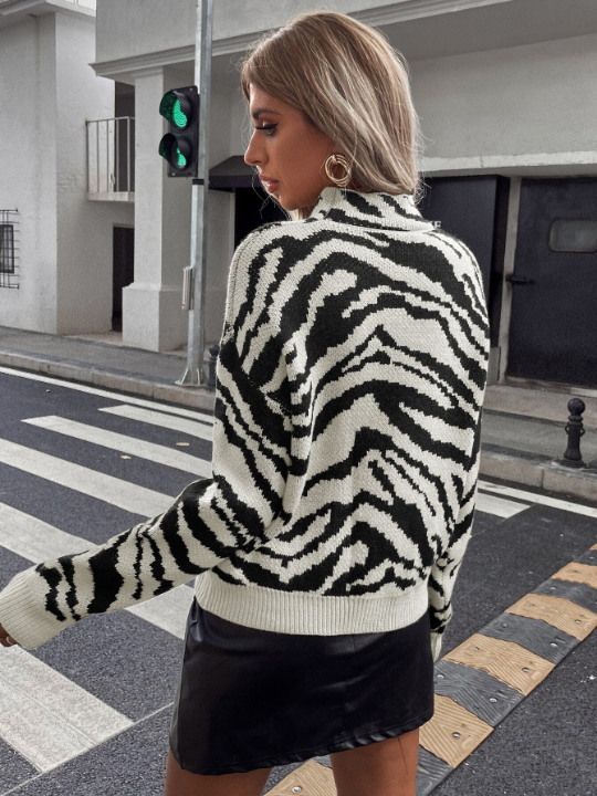 Zebra Stripe Drop Shoulder Sweater