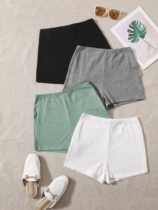 EZwear 4pcs Rib-knit Shorts