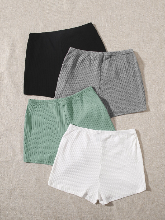 EZwear 4pcs Rib-knit Shorts