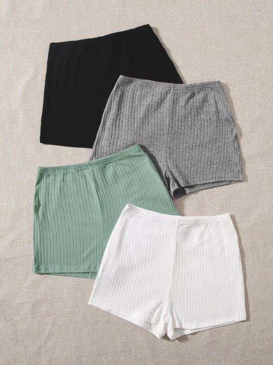 EZwear 4pcs Rib-knit Shorts