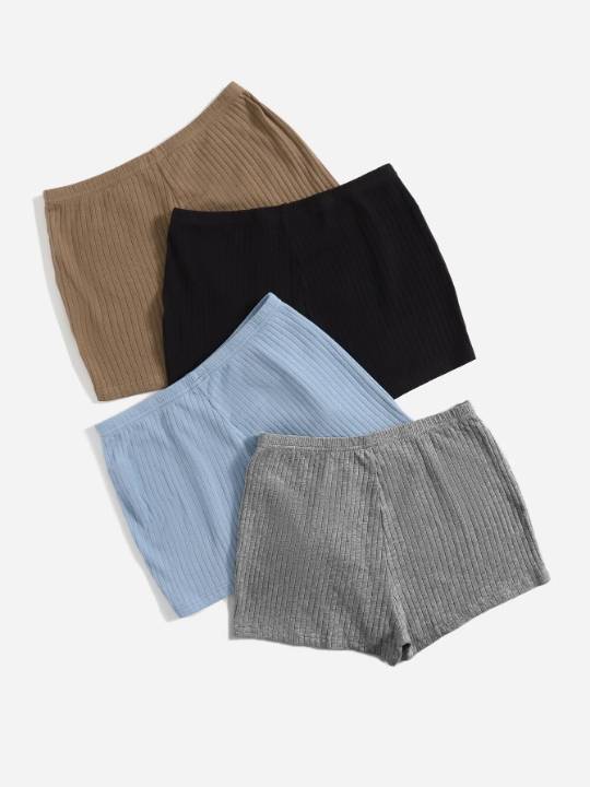 EZwear 4pcs Rib-knit Shorts