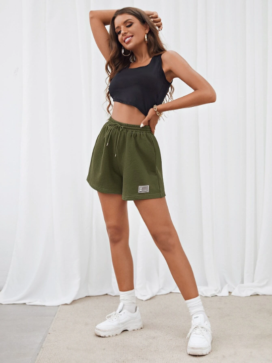 EZwear Drawstring Waist Patched Detail Track Shorts