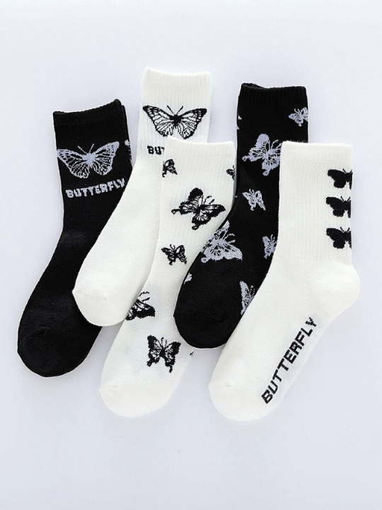 5pairs Butterfly Pattern Crew Socks