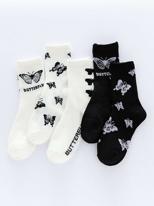 5pairs Butterfly Pattern Crew Socks