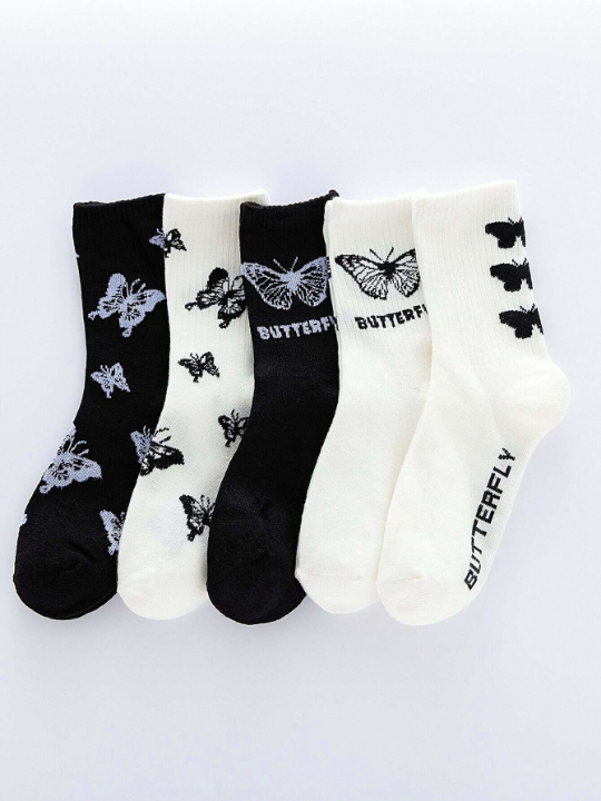 5pairs Butterfly Pattern Crew Socks