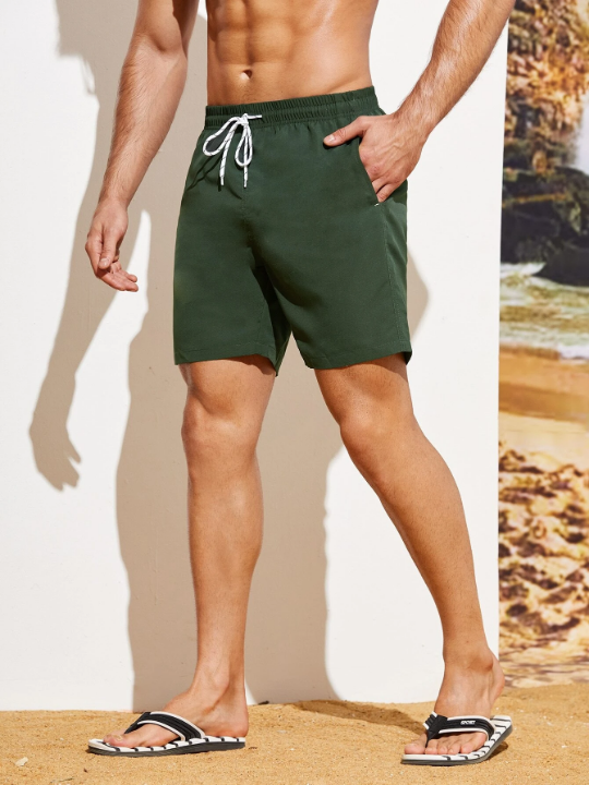 Manfinity Swimmode Men Slant Pockets Drawstring Waist Swim Trunks