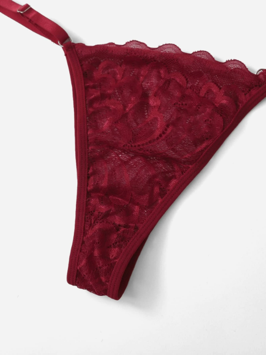 ROMWE Kawaii 3pack Floral Lace Underwire Garter Lingerie Set