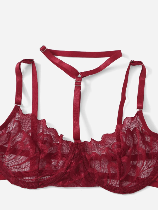 ROMWE Kawaii 3pack Floral Lace Underwire Garter Lingerie Set