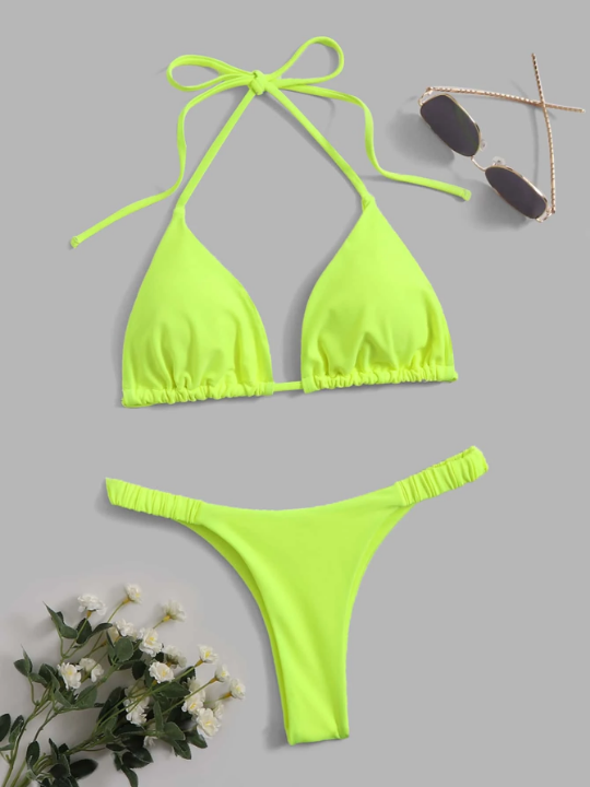 Swim Vcay Halter Triangle Bikini Swimsuit