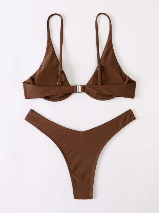 Swim Basics Plain Push Up High Cut Bikini Swimsuit