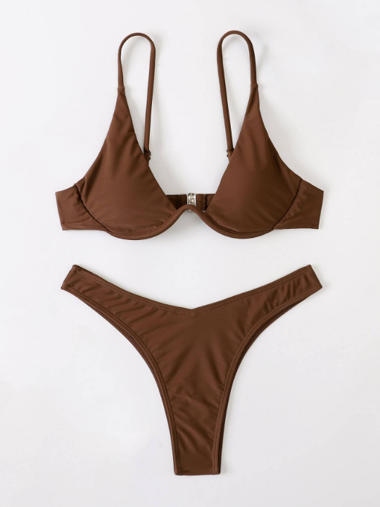 Swim Basics Plain Push Up High Cut Bikini Swimsuit