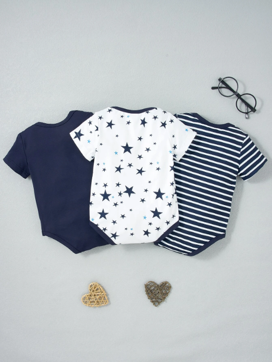 Baby Boy 3pcs Striped And Star Print Bodysuit