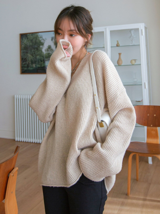 DAZY Drop Shoulder Ribbed Knit Sweater