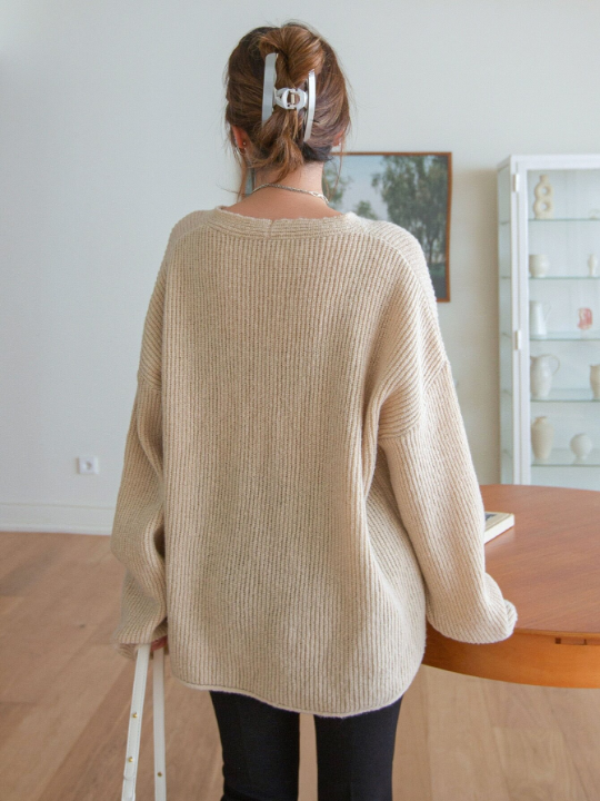 DAZY Drop Shoulder Ribbed Knit Sweater