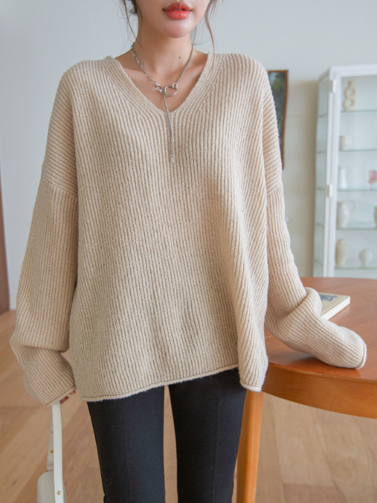 DAZY Drop Shoulder Ribbed Knit Sweater