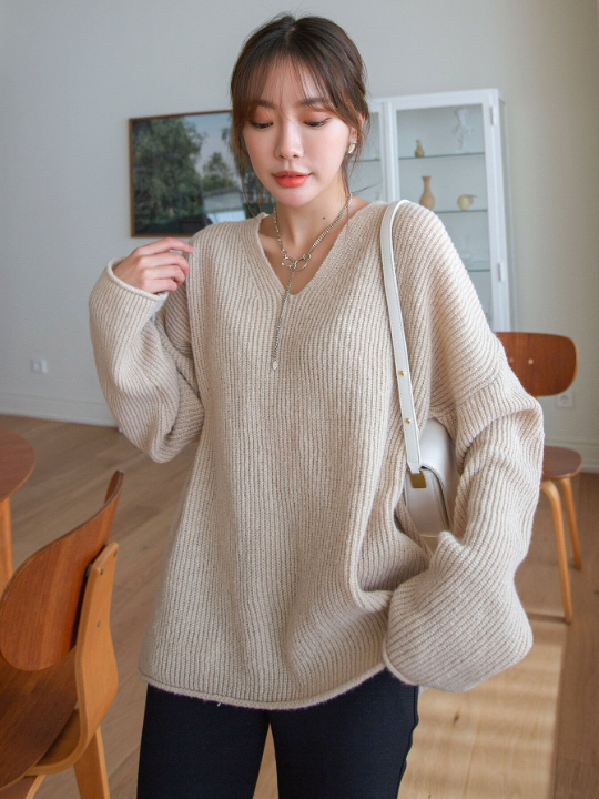 DAZY Drop Shoulder Ribbed Knit Sweater