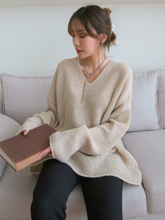 DAZY Drop Shoulder Ribbed Knit Sweater