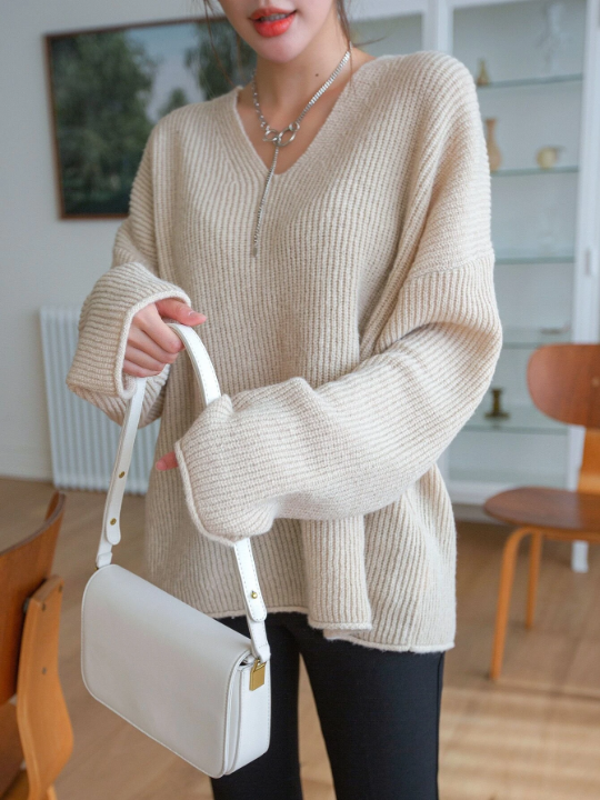 DAZY Drop Shoulder Ribbed Knit Sweater