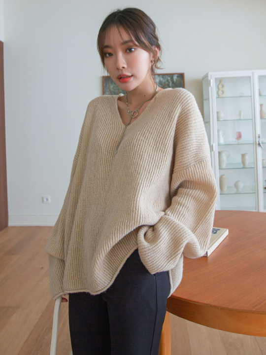 DAZY Drop Shoulder Ribbed Knit Sweater