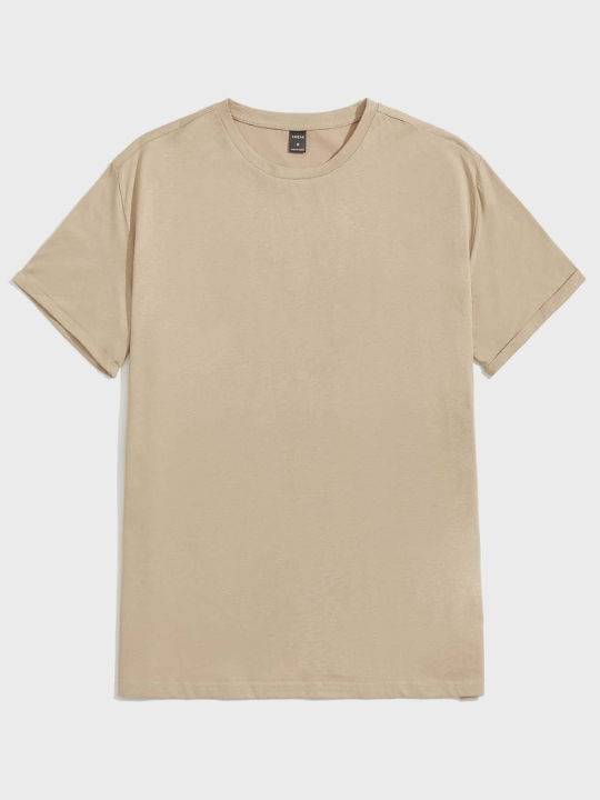 Manfinity Basics Men Cotton Cuffed Sleeve Tee