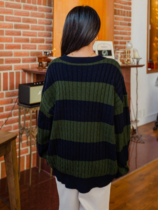 DAZY Color Block Drop Shoulder Cable Knit Sweater