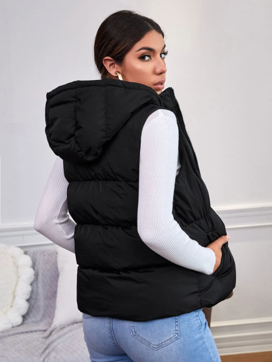 Frenchy Zip Up Hooded Puffer Vest Coat