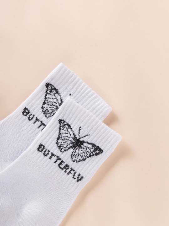 6pairs Butterfly Pattern Crew Socks