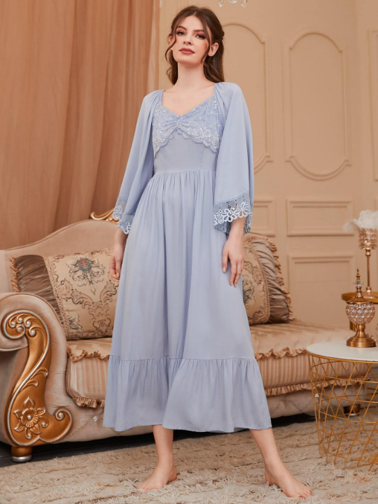 Lace Trim Flounce Hem Night Dress