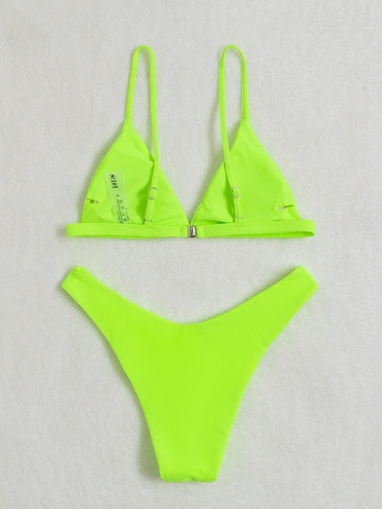 Swim Vcay Plain Triangle High Cut Bikini Swimsuit