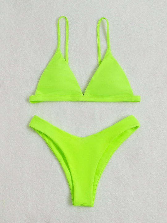 Swim Vcay Plain Triangle High Cut Bikini Swimsuit