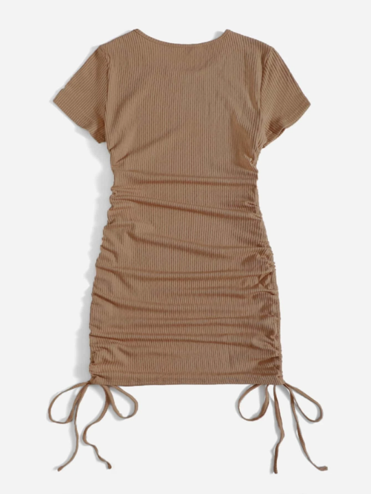 Solid Side Drawstring Ruched Bodycon Dress