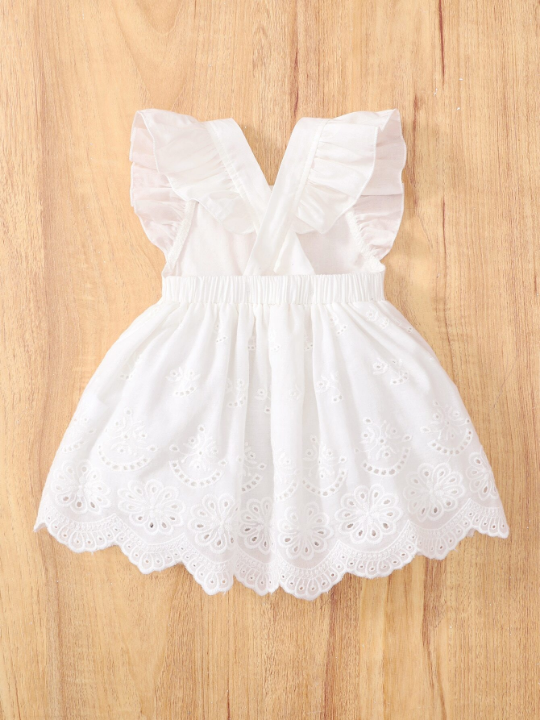 Baby Flutter Sleeve Square Neck Eyelet Embroidered Dress