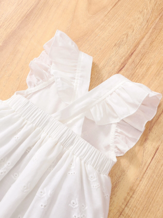 Baby Flutter Sleeve Square Neck Eyelet Embroidered Dress