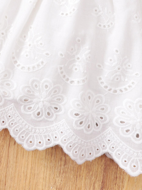 Baby Flutter Sleeve Square Neck Eyelet Embroidered Dress