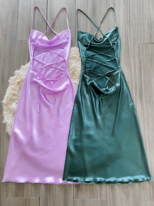 2pcs Draped Collar Satin Cami Night Dress