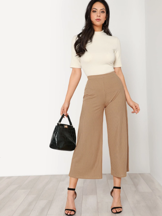 BIZwear Elastic Waist Solid Culotte Pants