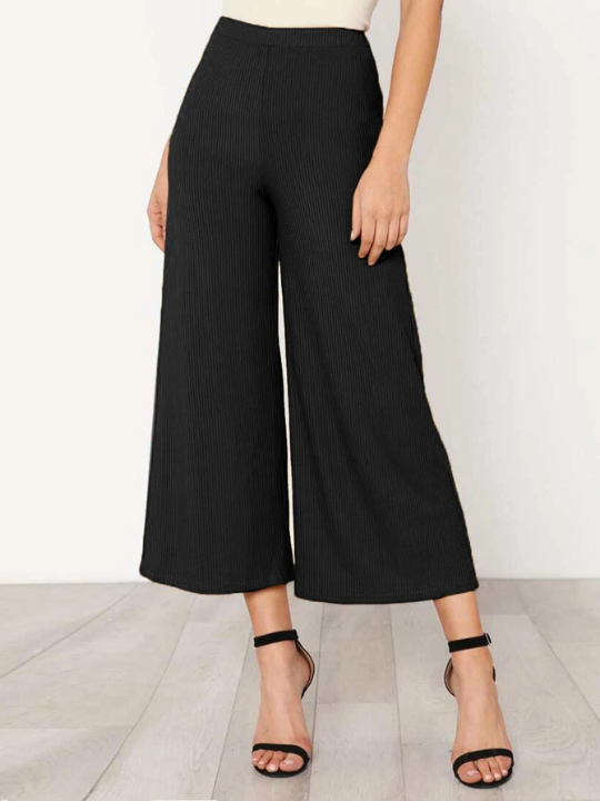 BIZwear Elastic Waist Solid Culotte Pants Workwear