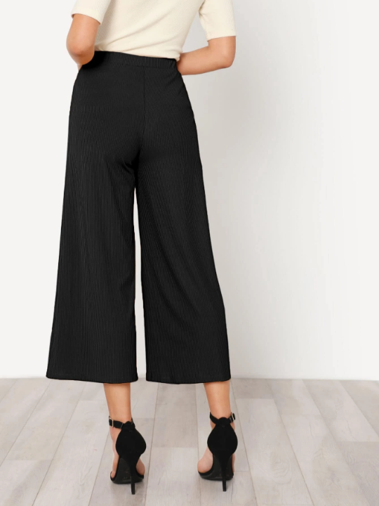 BIZwear Elastic Waist Solid Culotte Pants Workwear