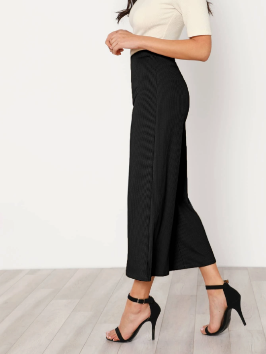 BIZwear Elastic Waist Solid Culotte Pants Workwear