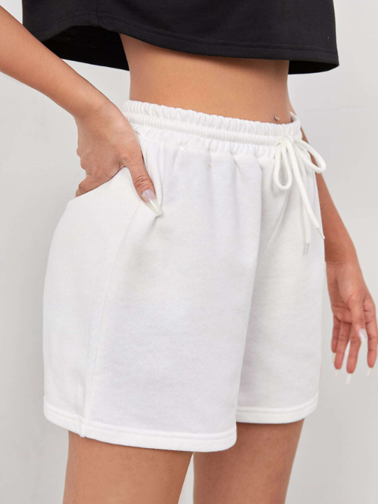 EZwear Drawstring Waist Patched Detail Shorts