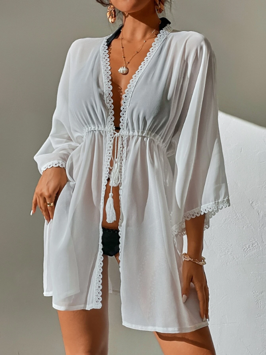 Swim Vcay Tassel Tie Front Kimono