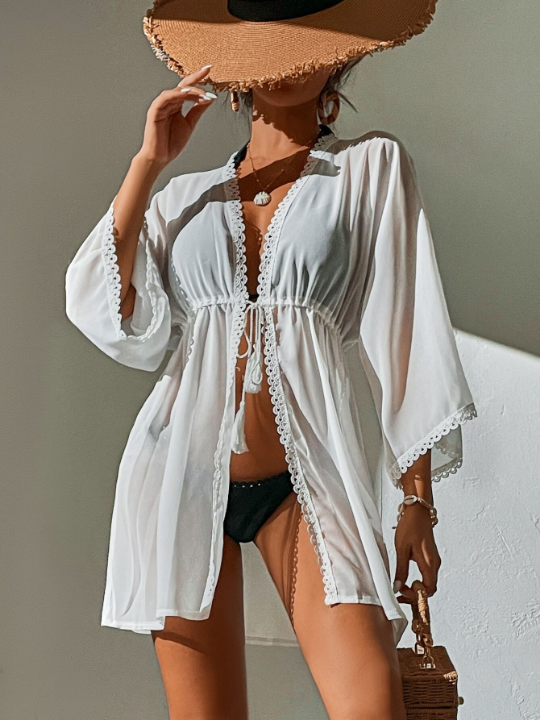 Swim Vcay Tassel Tie Front Kimono