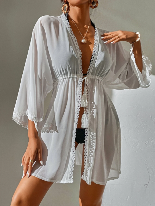 Swim Vcay Tassel Tie Front Kimono