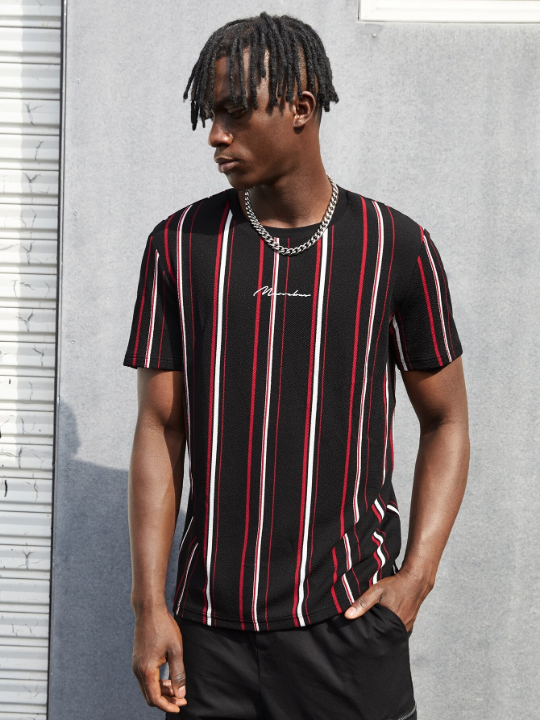 Manfinity Homme Men Letter Graphic Striped Tee