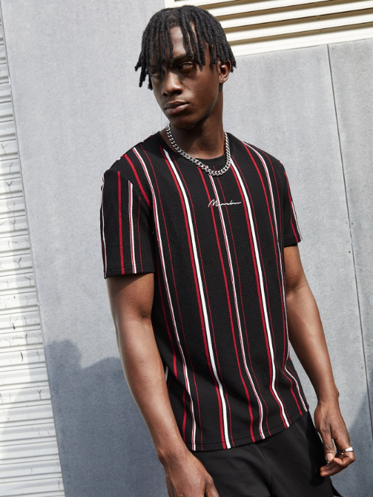 Manfinity Homme Men Letter Graphic Striped Tee